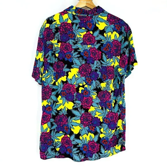 Empyre Mens Floral Multicolored Short Sleeve Collared Button Down Shirt Size L - Picture 4 of 11